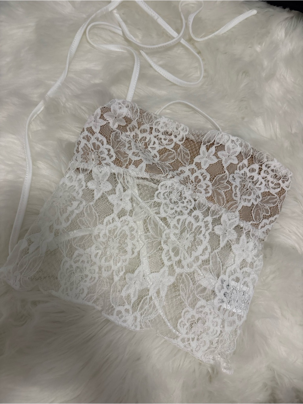 SHEIN White Floral Lace Crop Bandeau Top